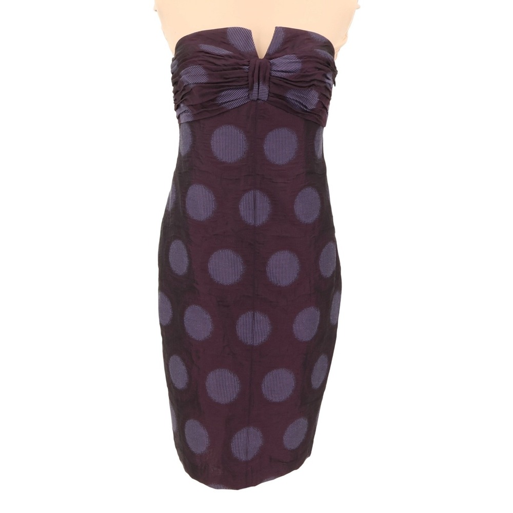 Vera Wang Lavender Label Purple Strapless Dress Bow Jacquard Cocktail Size 8